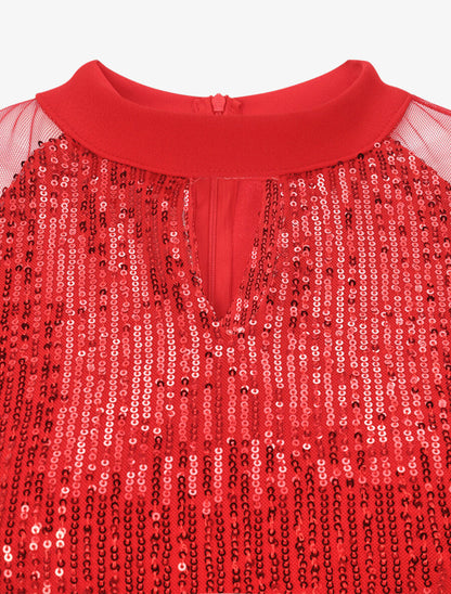 Robe patineuse à buste en sequins - Rouge - 3