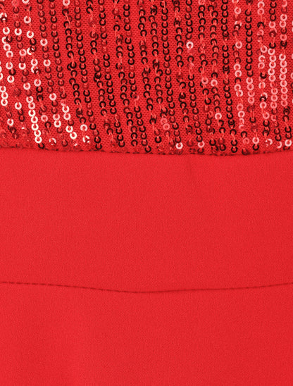 Robe patineuse à buste en sequins - Rouge - 4
