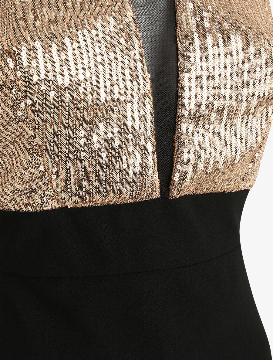 Robe fourreau à buste en sequins - Noir/or - 3