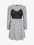 Robe à buste en simili et imprimé petites fleurs - Écru - 1