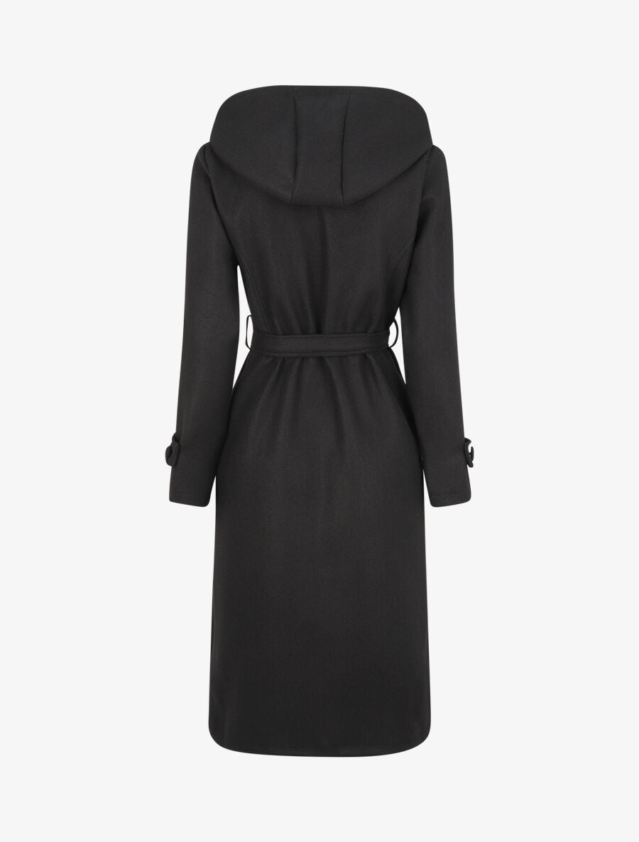 Manteau long à pans croisés et capuche - Noir - 2