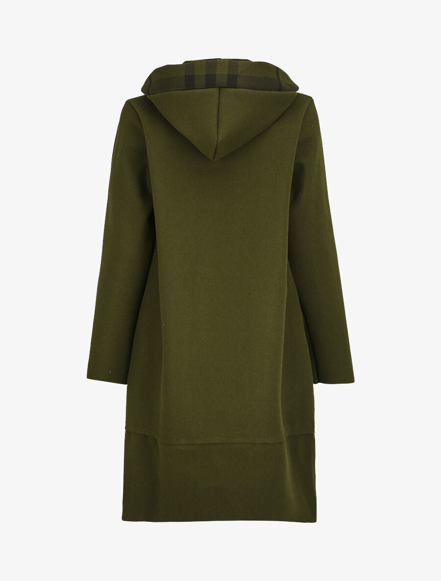 Manteau à capuche et détails imprimé carreaux - Kaki - 2