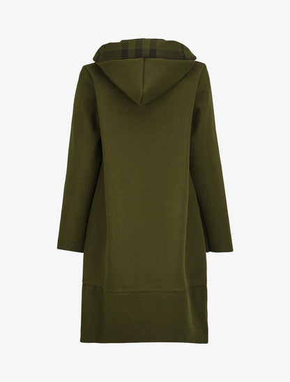 Manteau à capuche et détails imprimé carreaux - Kaki - 2