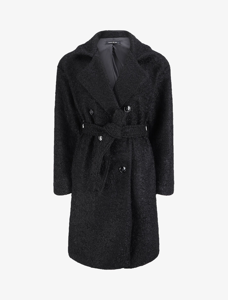 Manteau long en maille bouclette - Noir - 1