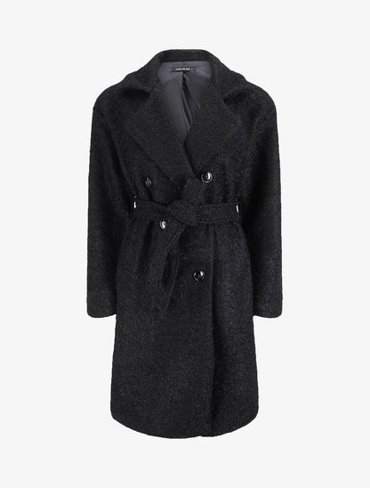 Manteau long en maille bouclette - Noir - 1