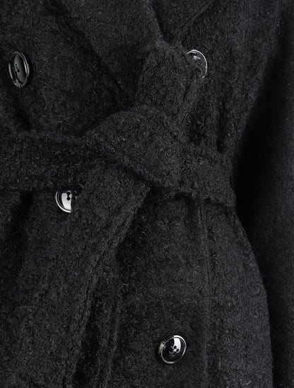 Manteau long en maille bouclette - Noir - 3