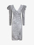 Robe drapée à manches gigot et paillettes - Argent - 4