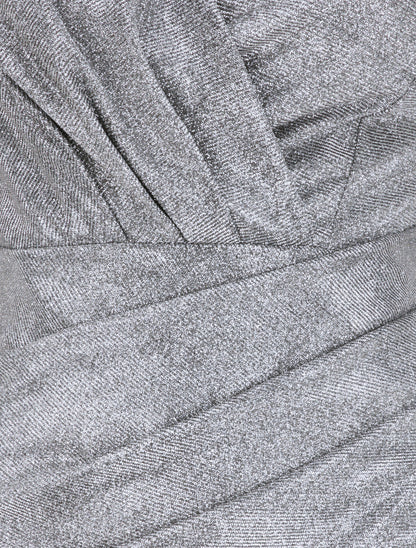 Robe drapée à manches gigot et paillettes - Argent - 3