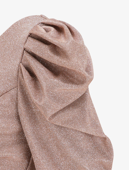Robe drapée à manches gigot et paillettes - Rose poudré - 3