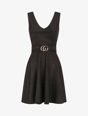 Robe à col V et paillettes - Noir - 4