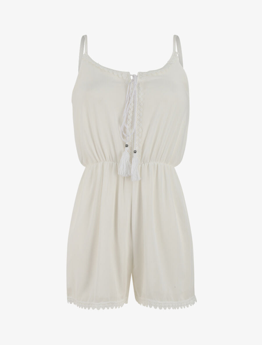Combishort élastiqué à détail broderies - Blanc - 4
