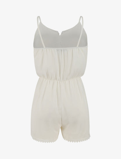 Combishort élastiqué à détail broderies - Blanc - 2