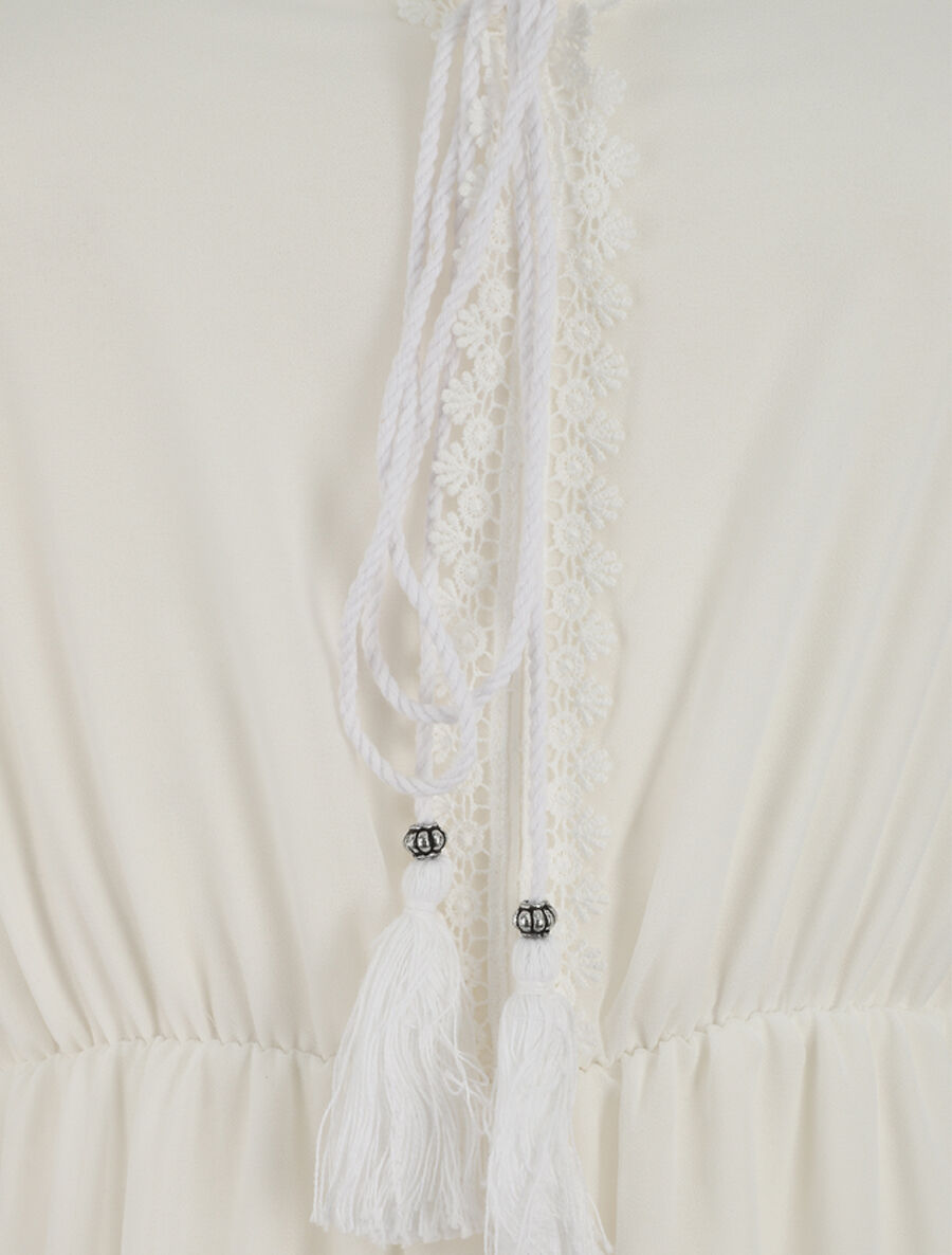 Combishort élastiqué à détail broderies - Blanc - 3