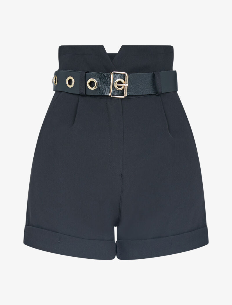 Short taille haute ceinturé - Noir - 3