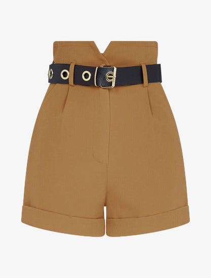 Short taille haute ceinturé - camel - 3