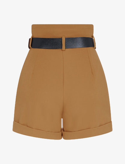 Short taille haute ceinturé - camel - 2