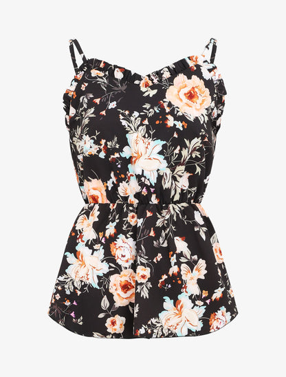 Top péplum imprimé roses - Noir - 4