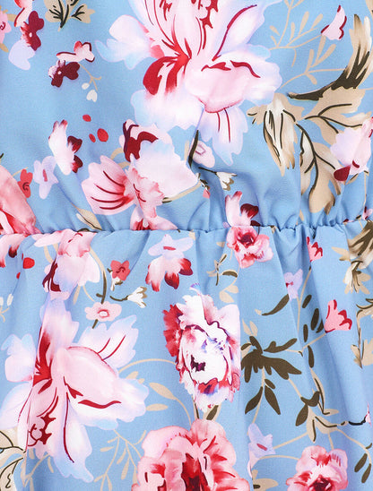 Top péplum imprimé roses - Bleu - 3