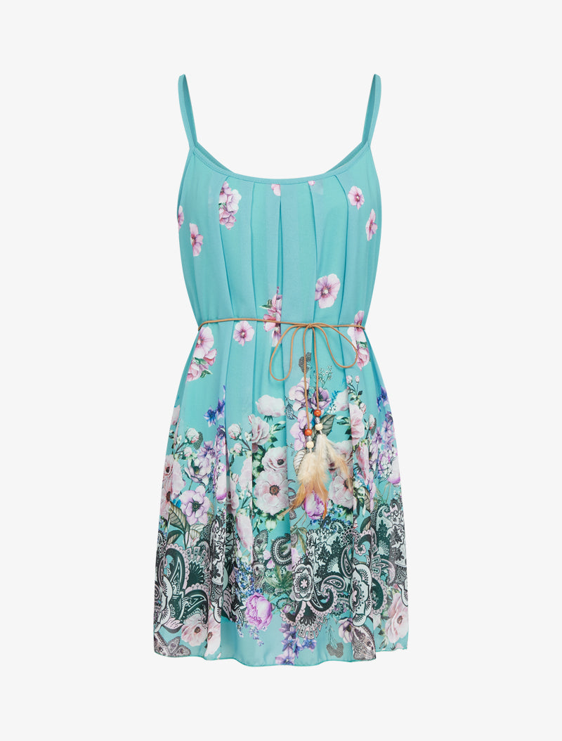 Robe trapèze à imprimé floral - Turquoise - 1