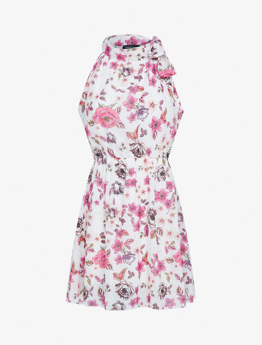 Robe à col americain et fleurs - Rose - 1