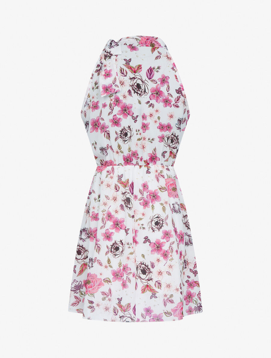 Robe à col americain et fleurs - Rose - 2