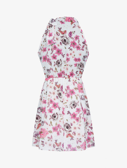 Robe à col americain et fleurs - Rose - 2