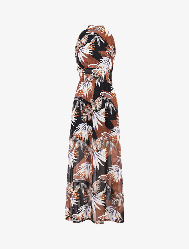 Robe longue ajourée à imprimés - Noir - 1