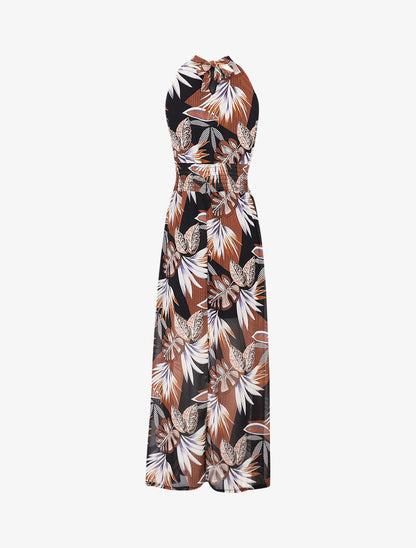 Robe longue ajourée à imprimés - Noir - 2