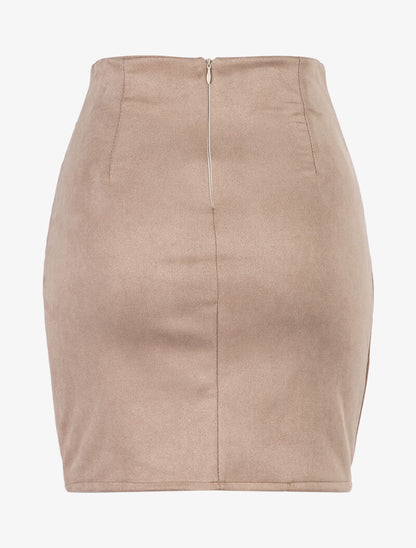 Jupe en suédine à côtés froncés - Beige - 2