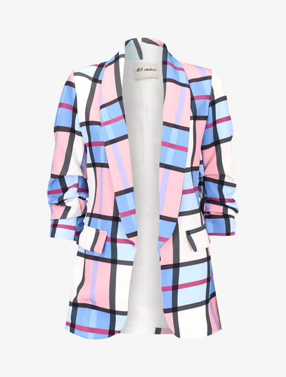 Blazer à carreaux multicolores - Bleu - 1