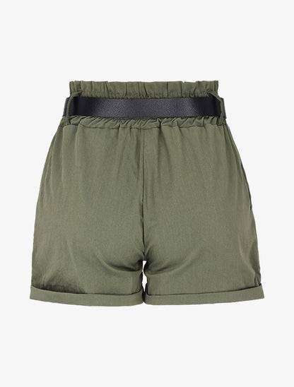 Mini short à ceinture simili - Kaki - 2