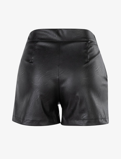 Mini short en simili coupe droite - Noir - 2