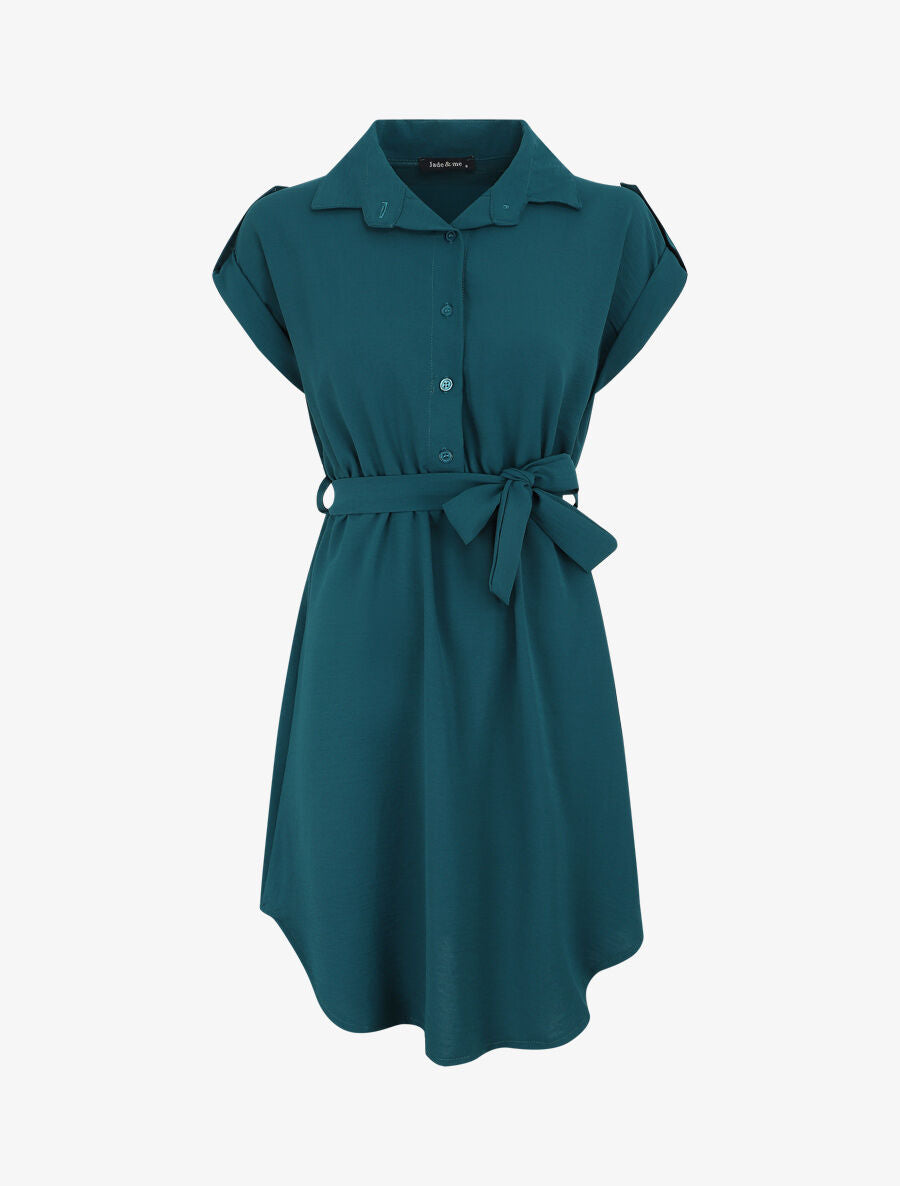 Robe unie manches courtes - Bleu canard - 1