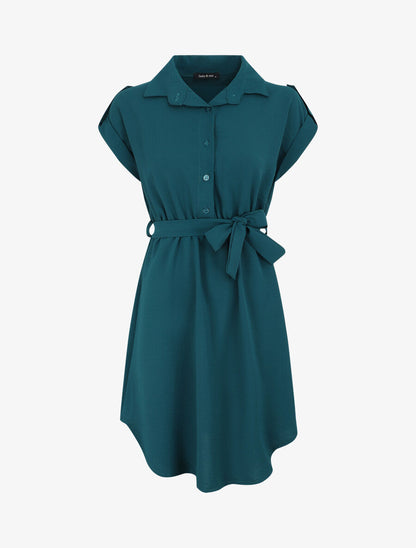 Robe unie manches courtes - Bleu canard - 1