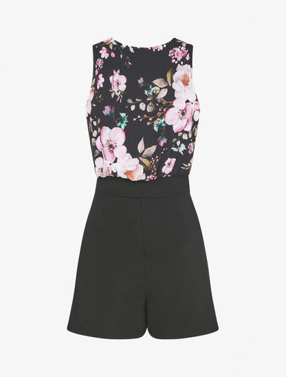 Combishort à buste imprimé floral - Noir/rose - 2
