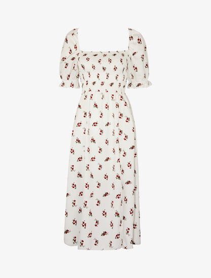 Robe imprimée à buste élastiqué - Ecru - 1