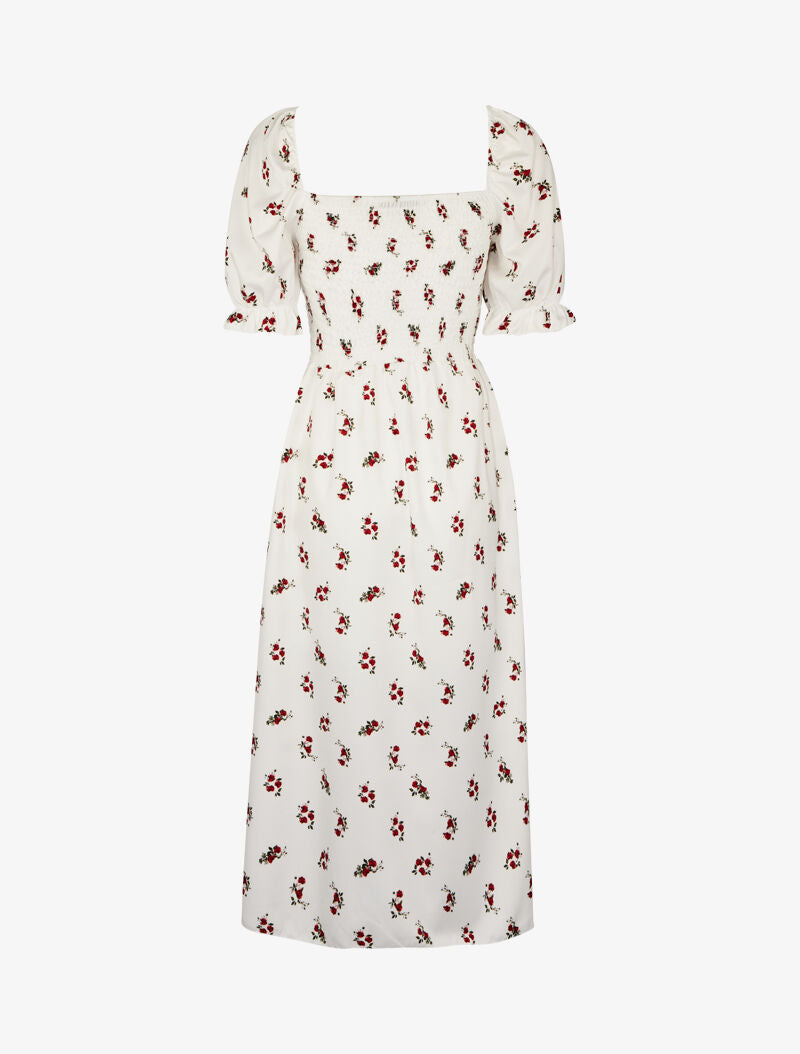 Robe imprimée à buste élastiqué - Ecru - 2
