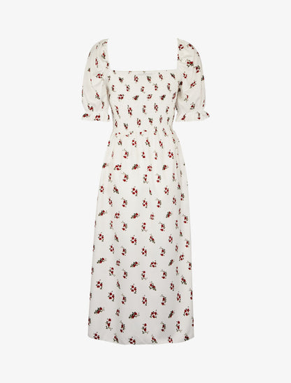 Robe imprimée à buste élastiqué - Ecru - 2