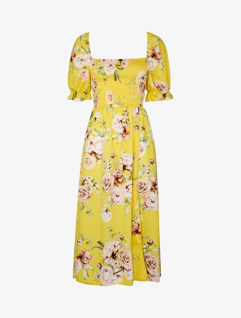 Robe imprimée à buste élastiqué - Jaune - 3