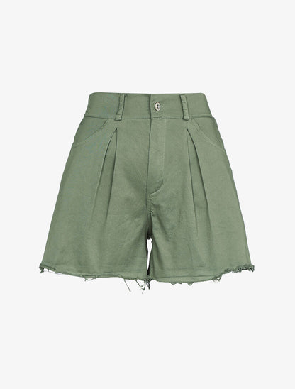 Short trapèze à bords effilochés - Kaki - 1