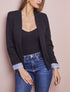 Blazer à revers imprimé rayé - Noir - 5