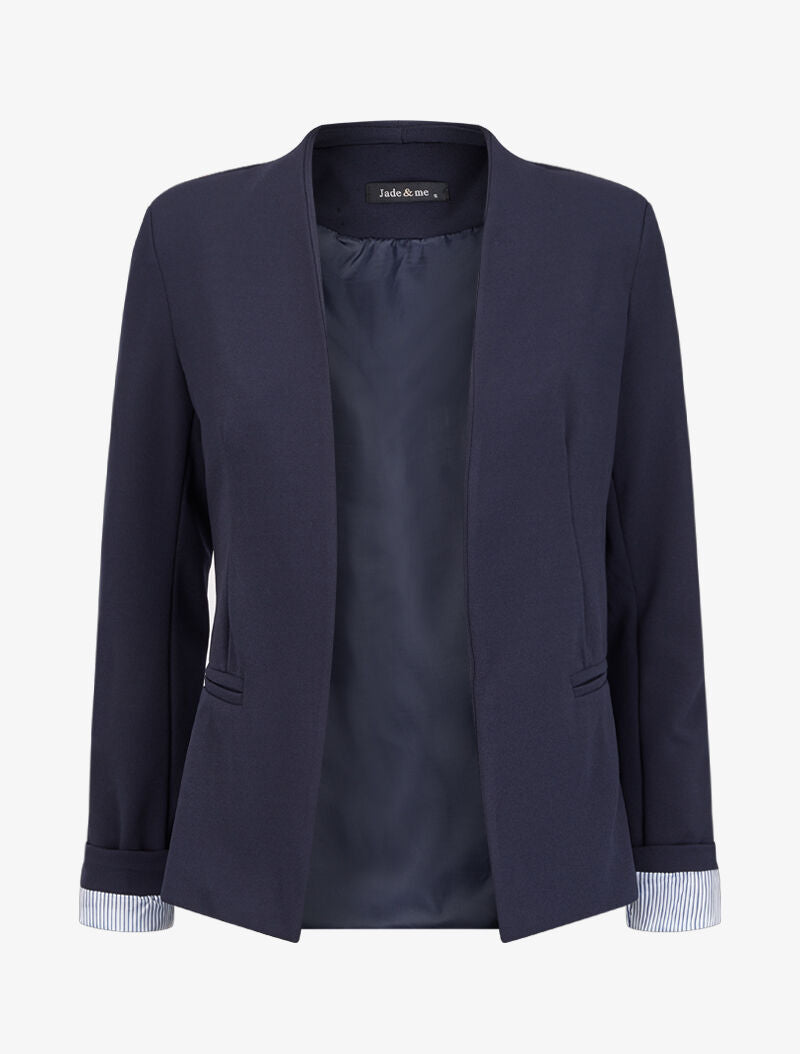 Blazer à revers imprimé rayé - Marine - 4