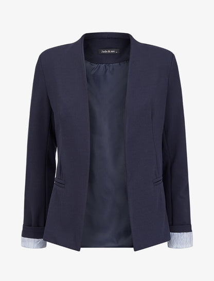 Blazer à revers imprimé rayé - Marine - 4
