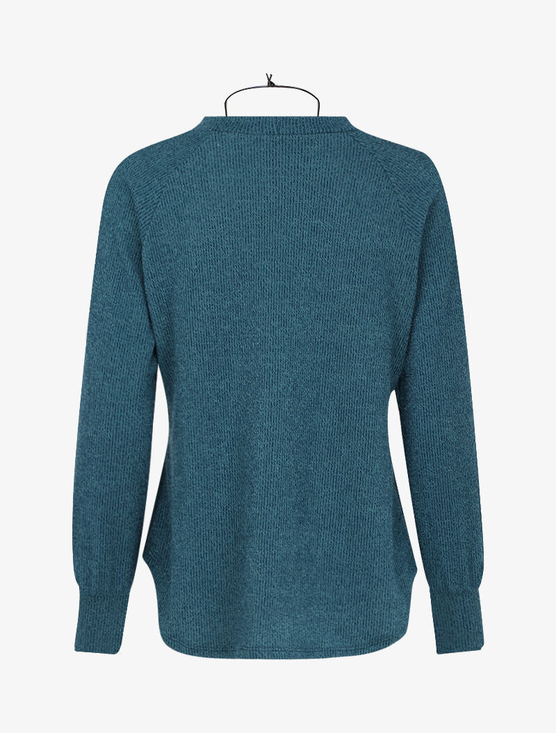 Pull côtelé à manches raglan et bords arrondis - Bleu canard - 2