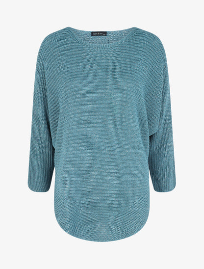 Pull loose irisé à bords arrondis - Bleu charrette - 4