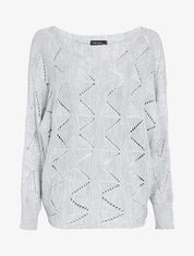 Pull loose en maille geométrique ajourée - Gris clair - 1