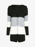 Gilet mi-long à capuche en maille tressée rayée - Noir - 1