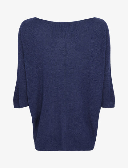 Pull loose en maille fine à manches 3/4 - Marine - 2