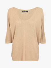 Pull loose en maille fine à manches 3/4 - Beige - 1