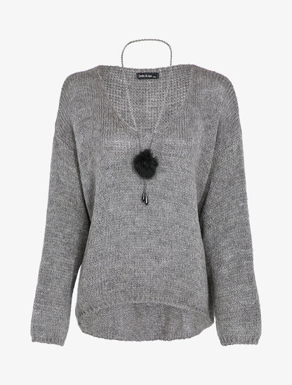 Pull oversize à dos long - Gris chiné - 4